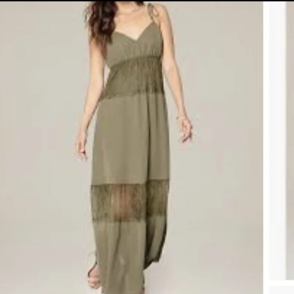 bebe green maxi dress Lurex Deep V Maxi Dress main image 1
